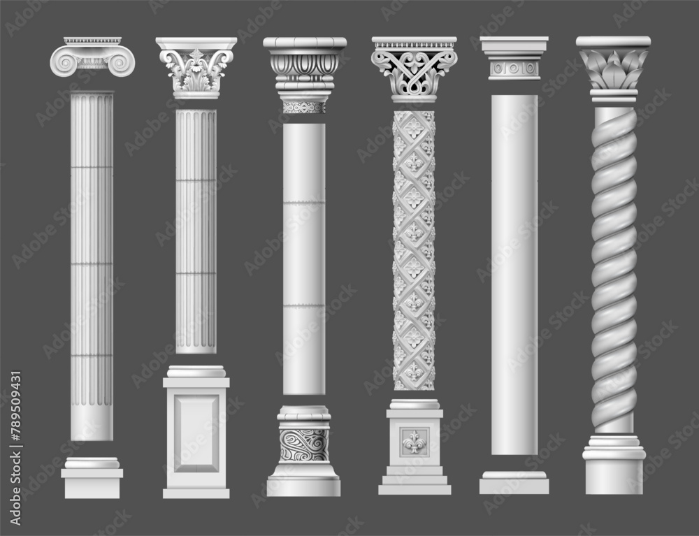 Classic antique marble columns in vector graphics and in different styles
