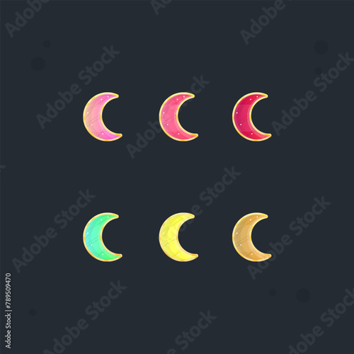 Moon Glossy  Set In Ren And Yellow Colors Game Icon Badge Isolated Vector Design