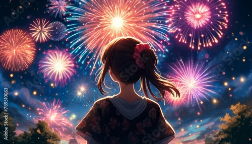 Anime Girl Watching Fireworks, Generative AI