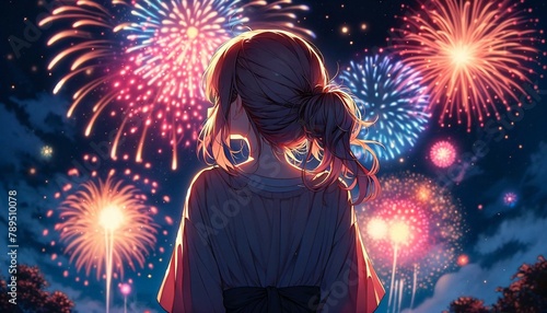 Anime Girl Watching Fireworks, Generative AI