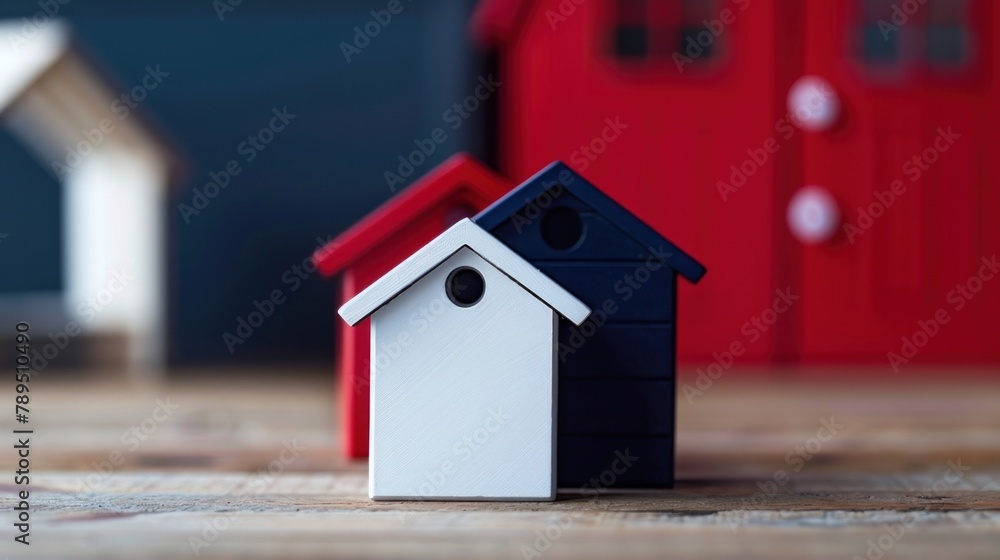 home insurance, colors white, dark blue and red 