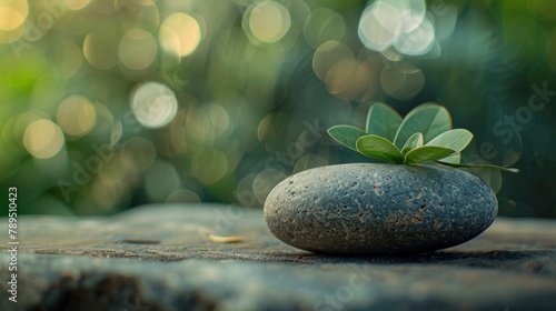 Natural background with grass and wooden stone