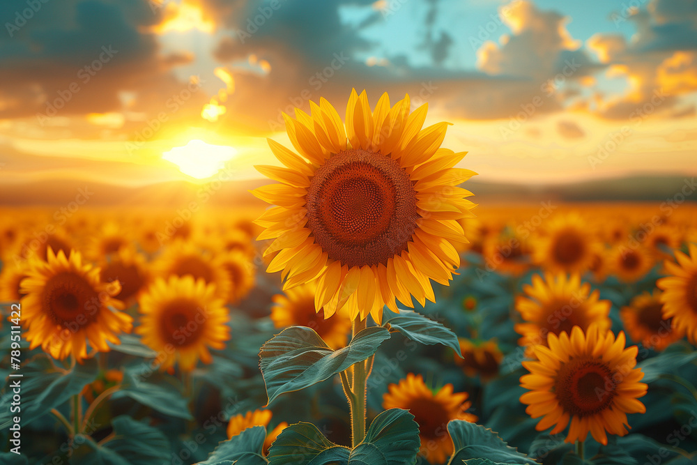 Breathtaking Sunset with Sunflower Field.