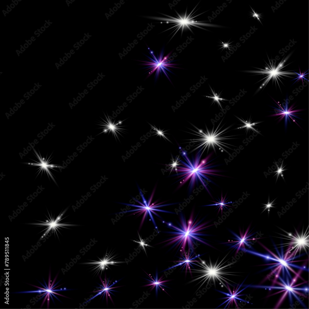 Shining stars glare on dark background png, sparkling lens light. Beautiful abstract background.