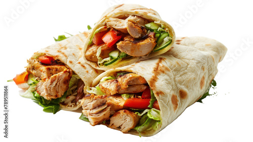 Chicken shawarma doner kebab on isolated white background. Transparent background