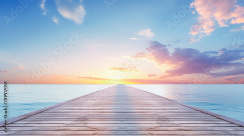 Beautiful beach with a wooden pier and azure water in the Maldives, islands. Beautiful landscape, picture, phone screensaver, copy space, advertising, travel agency, tourism, solitude with nature photo
