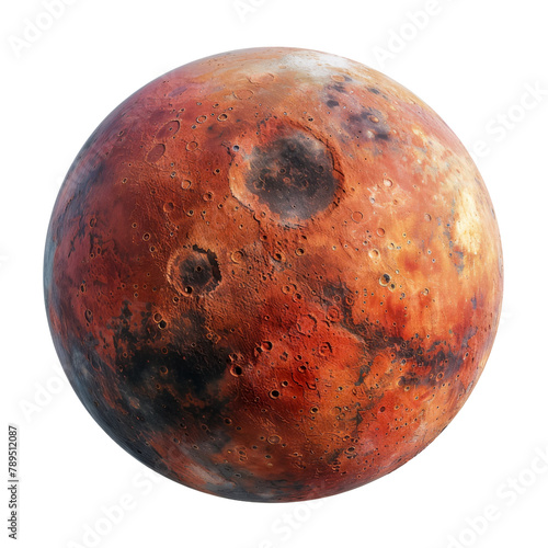 Planet mars with craters. Red planet of the solar system isolated on white background