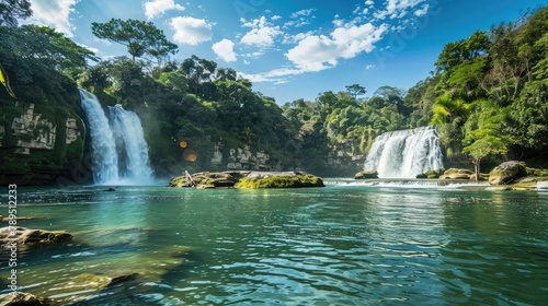 View of Tamasopo falls surrounded by nature in the beautiful photo