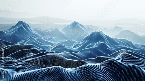 Picture a landscape of digital mountains and valleys, where waves of binary code flow like rivers, crafting a topography of information that defines the terrain of the future. photo