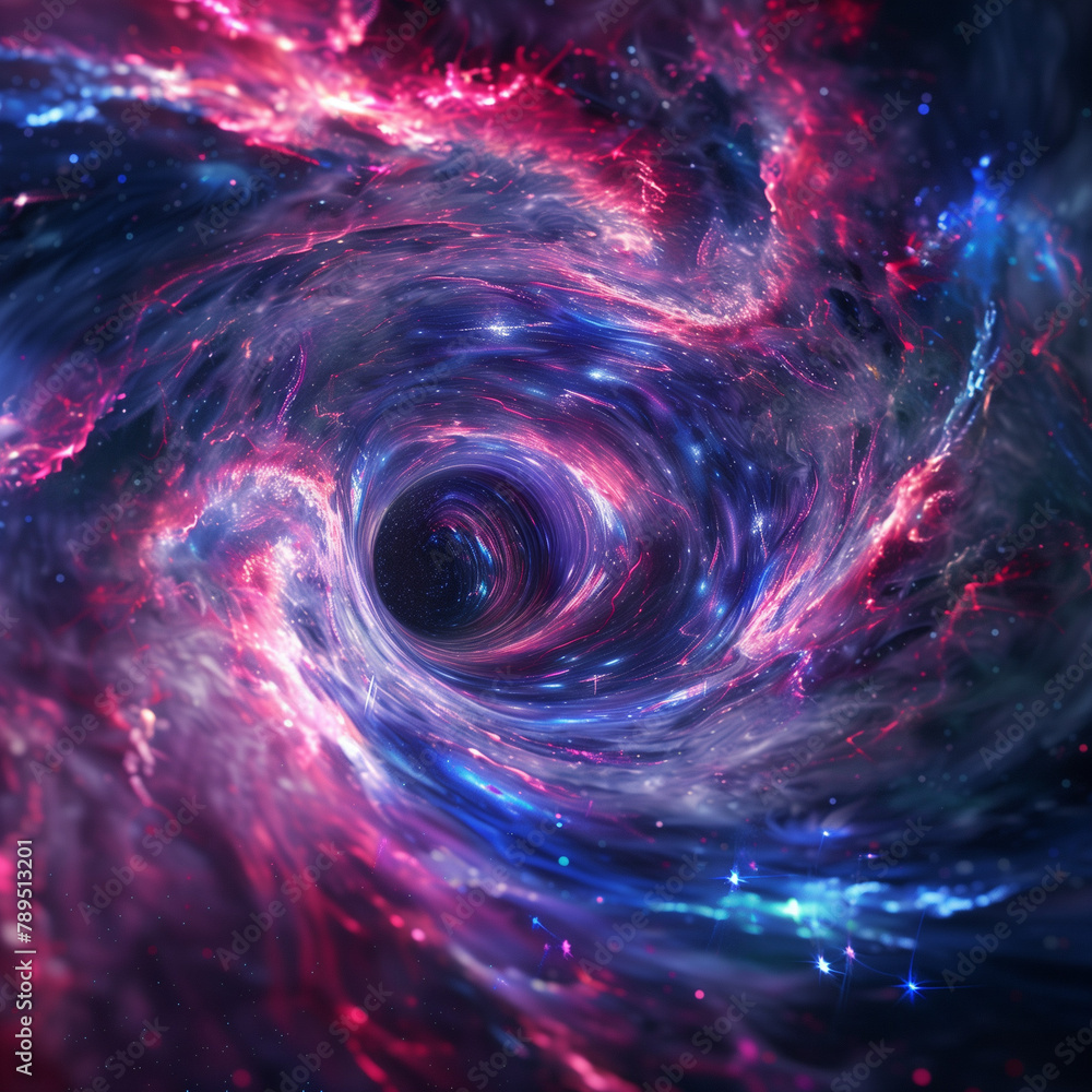 pink and blue wormhole in space - obrazy, fototapety, plakaty 