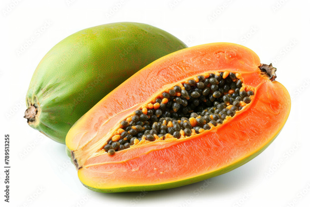 papaya with half cut isolated on white background papaya with half cut isolated on white background
