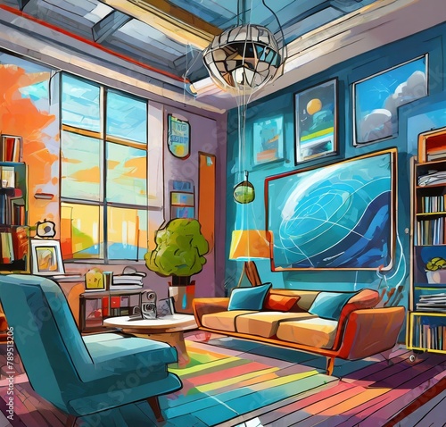 Smart dream living room built with ai technology illustration 