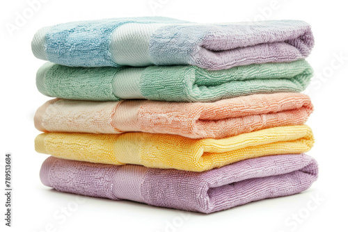 stack of pastel color towels isolated on white background