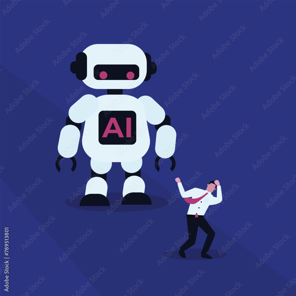 vector image illustration of a businessman or worker who is afraid of the presence of artificial intelligence