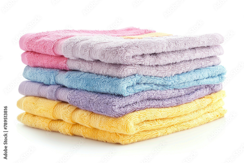 stack of pastel color towels isolated on white background stack of pastel color towels isolated on white background