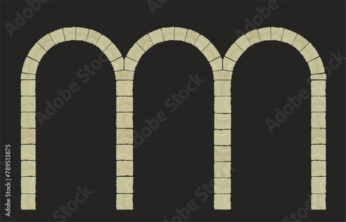 Arch in the wall of beige cut stone