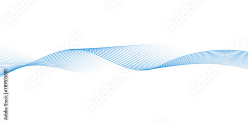 Abstract blue smooth wave on a white background. Dynamic sound wave. Design element. Vector illustration.