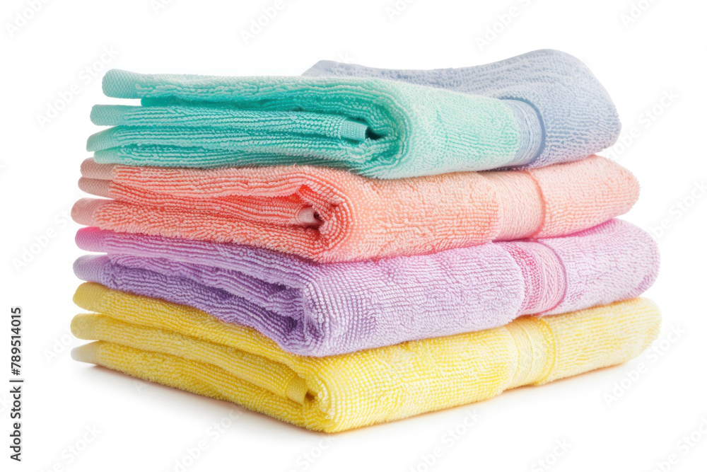 stack of pastel color towels isolated on white background stack of pastel color towels isolated on white background