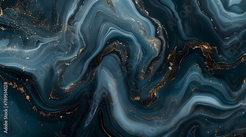 Abstract exclusive blue paint with a hint of gold wallpaper. Detailed stroke of paint.