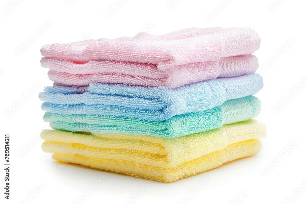 stack of pastel color towels isolated on white background stack of pastel color towels isolated on white background