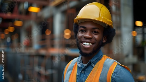 Smiling Engineer in Gear at Urban Building Site.. Concept Engineering, Construction, Urban Development, Smiling, Gear, Urban Site © Ян Заболотний