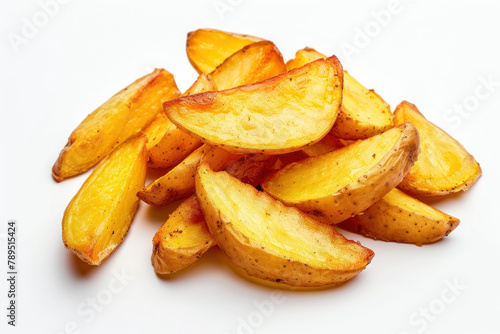 fried potato wedges isolated on white background