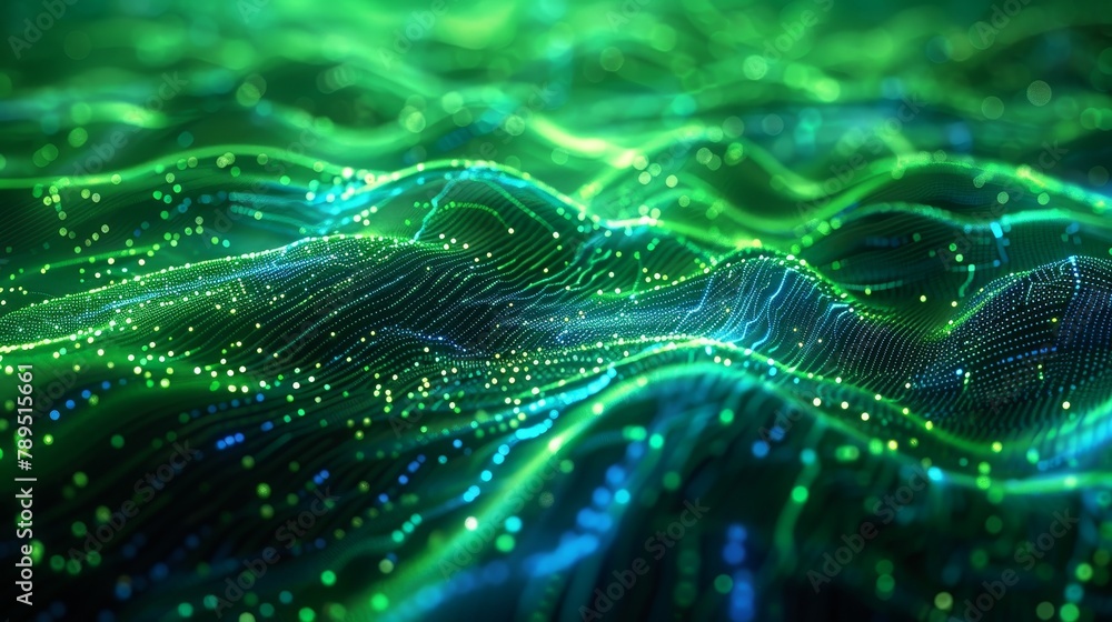 Imagine an abstract tech scene where neon green and electric blue waves intertwine, mimicking the dynamic flow of digital information through a high-speed circuit. Imagine an abstract tech scene where neon green and electric blue waves intertwine, mimicking the dynamic flow of digital information through a high-speed circuit.