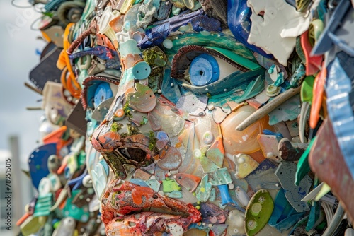 Ocean Trash Artwork, Eco-Friendly Sculpture Closeup