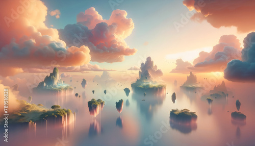 Dreamlike Floating Islands and Pastel Skies