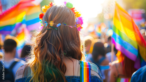 Close-Up of Transgender Person, Rainbow Flags at Pride Event Behind  © Creative Valley