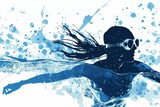 female swimmer silhouette blue splash banner illustration