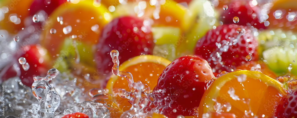 Splashing fruit on water, Fresh fruit juice, generated ai Splashing fruit on water, Fresh fruit juice, generated ai