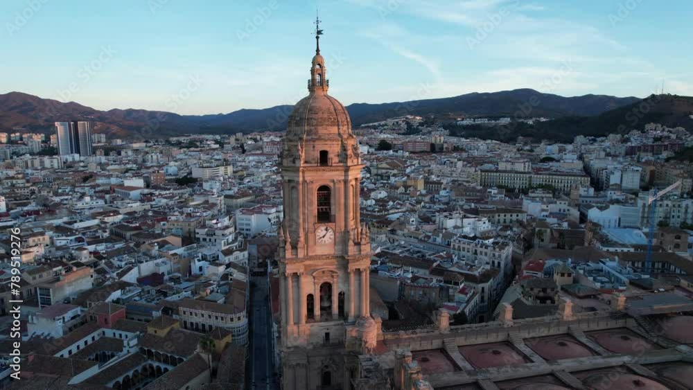 Cathedral bell tower revealing beautiful Malaga Coastline, Spain Cathedral bell tower revealing beautiful Malaga Coastline, Spain