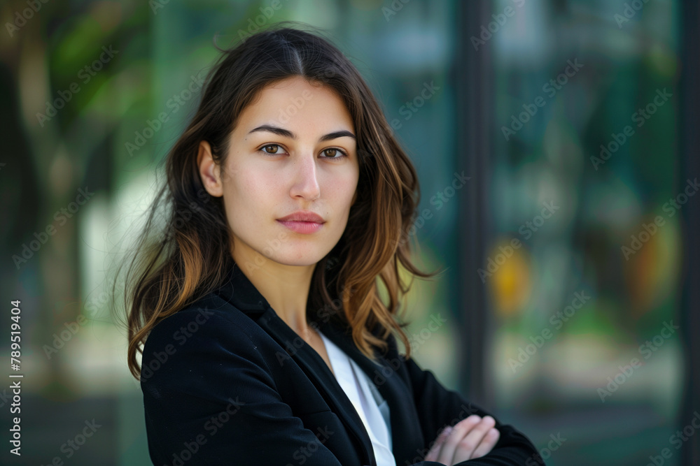 Business portrait of a woman on the background of a window Business portrait of a woman on the background of a window