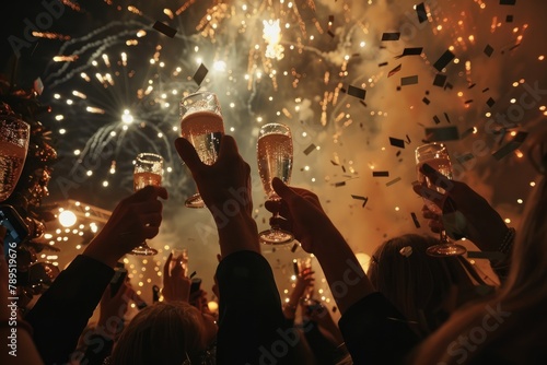 New Year's Festivities with Firework Display and Champagne Toast