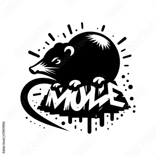 mole silhouette, animal graffiti tag, hip hop, street art typography illustration.