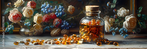 Medications 8k Still Life with Oil, Yalda night decoration table 
