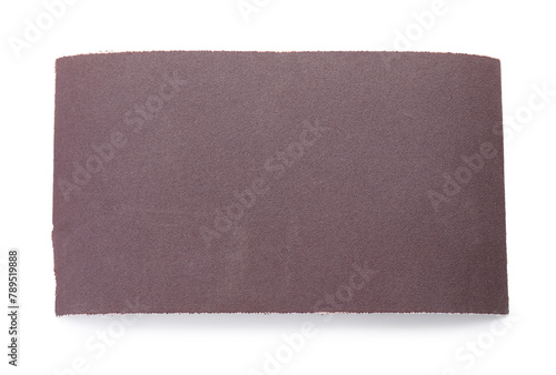 One sheet of sandpaper isolated on white, top view photo