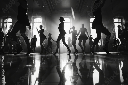 Silhouette Ballroom Dance Reflection on Glossy Floor photo