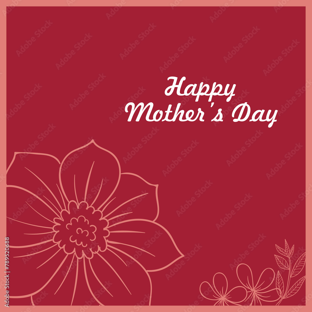 Happy Mother's Day Vector Greeting Card Design Template with flowers and leaves. Mother's Day gift card design in pink color shades. Editable EPS file.