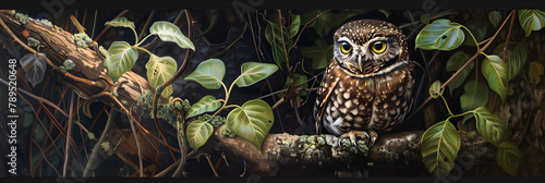 Focused Gaze - Intimate Portrait of a Resilient Pygmy Owl Amidst the Verdant Wilderness photo