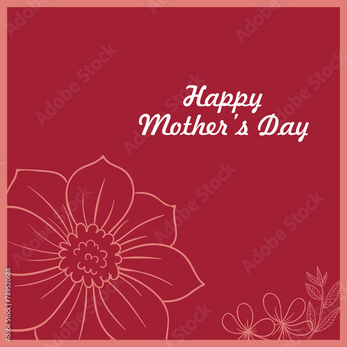 Happy Mother's Day Vector Greeting Card Design Template with flowers and leaves. Mother's Day gift card design in pink color shades. Editable EPS file.