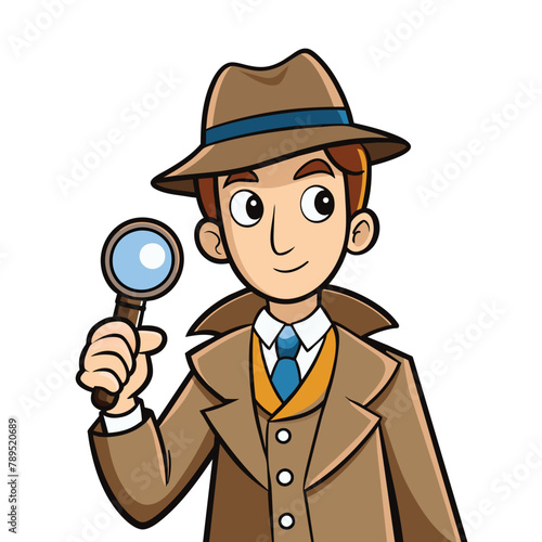 Sleuth Detective with Magnifying Glass. Mystery Solving Detective Character with Loupe