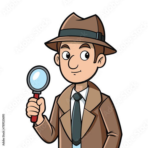 Sleuth Detective with Magnifying Glass. Mystery Solving Detective Character with Loupe