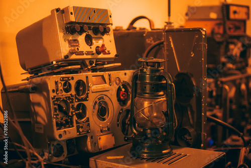 Surveillance equipment in the communist radio control room during the times of Cold War photo