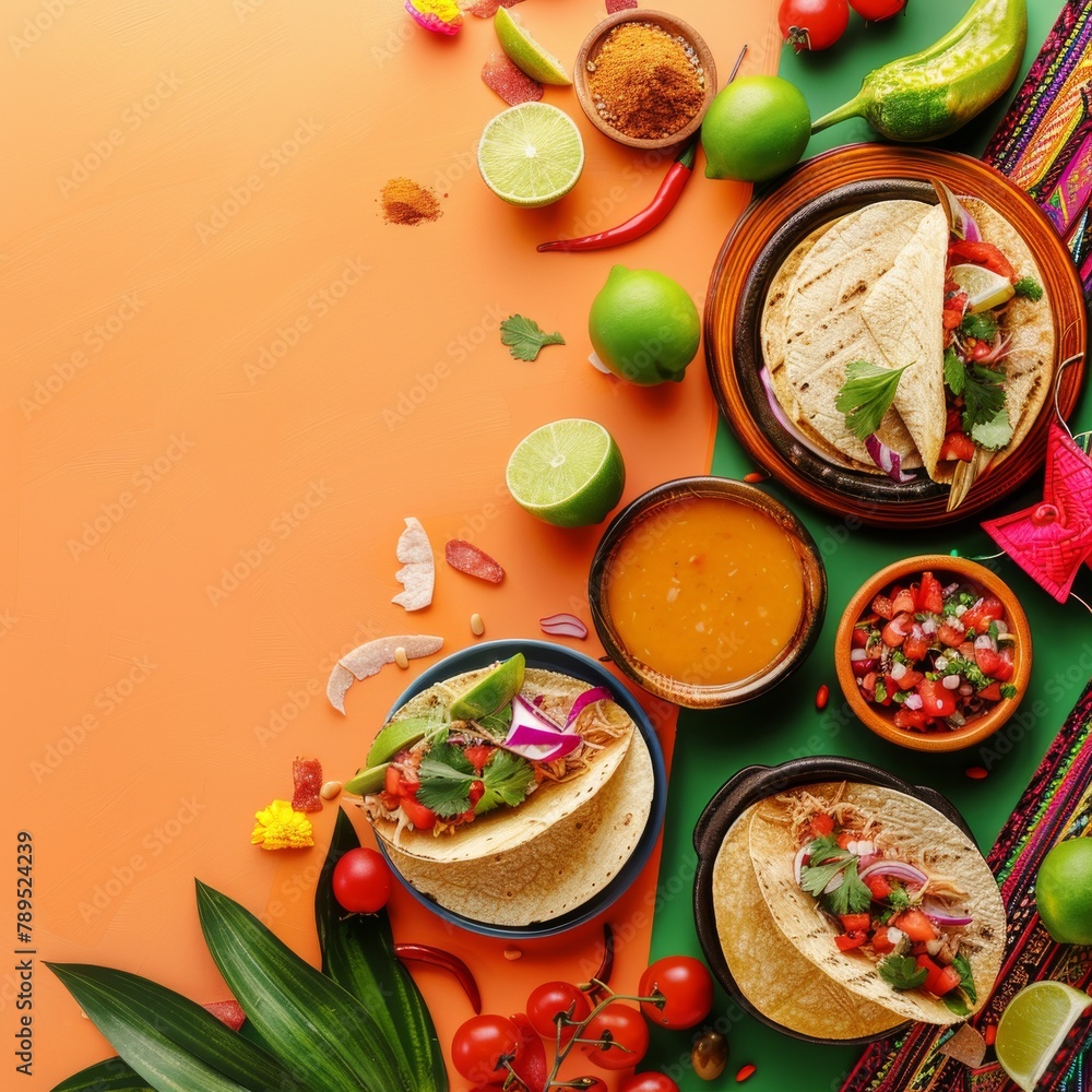 Table Topped With Tacos and Salsa - obrazy, fototapety, plakaty 