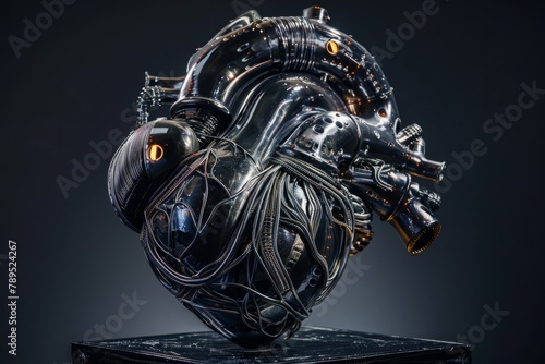 Technological Art of a Glowing Cybernetic Heart