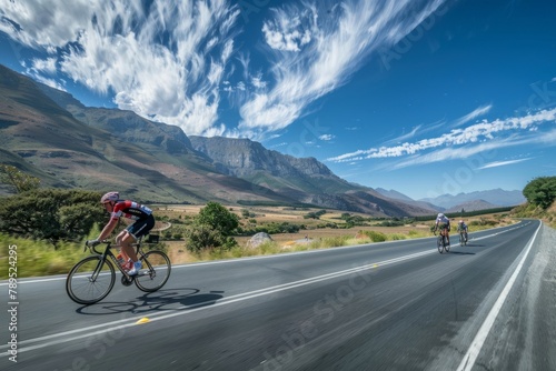 Competitive Cyclists Racing on Mountain Road © Ilia Nesolenyi