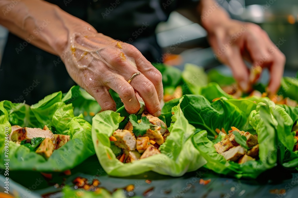 Gourmet Lettuce Wraps Being Made by Professional Chef