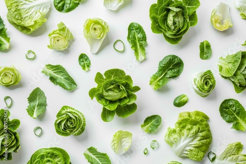Green Leafy Vegetables Collection on White, Flat Lay Shot photo